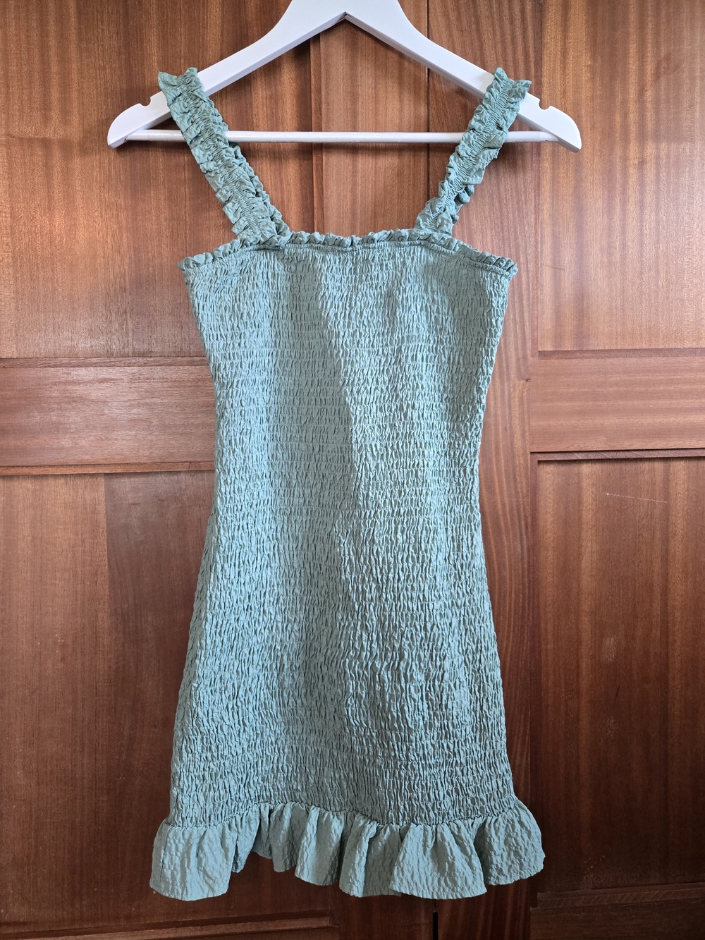 Sage Green Smocked Ruffle Strap Dress